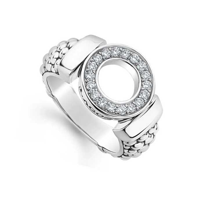 gemstone engagement rings for women -LAGOS Diamond Open Circle Beaded Caviar Spark Ring in Sterling Silver