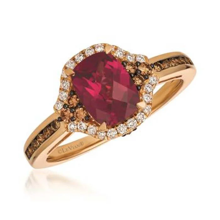 personalized wedding rings -Le Vian Ring featuring Raspberry Rhodolite Garnet with Vanilla and Chocolate Diamonds in 14K Strawberry Gold