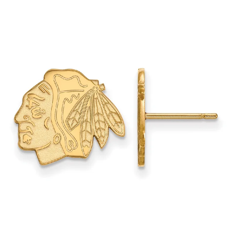 pearl stud earrings for women -SS 14k Yellow Gold Plated NHL Chicago Blackhawks Small Post Earrings