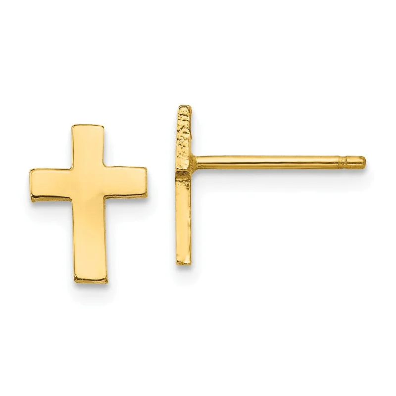 clip-on earrings for women -9mm Polished Cross Post Earrings in 14k Yellow Gold