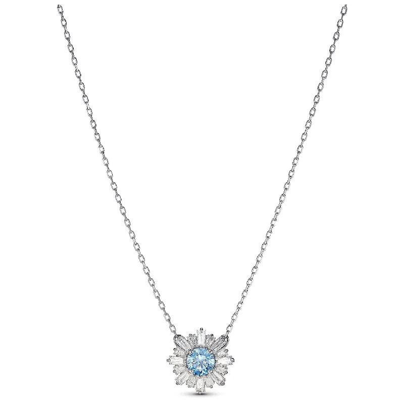 crystal necklaces for women -Swarovski Sunshine Pendant, Blue, Rhodium plated 5536742