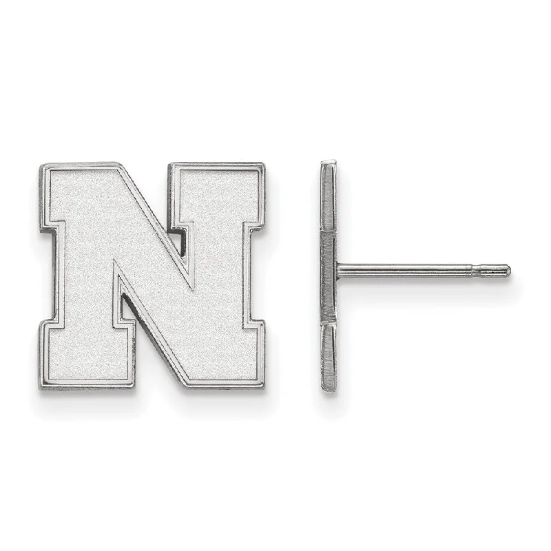 simple hoop earrings for women -14k White Gold University of Nebraska Small Post Earrings