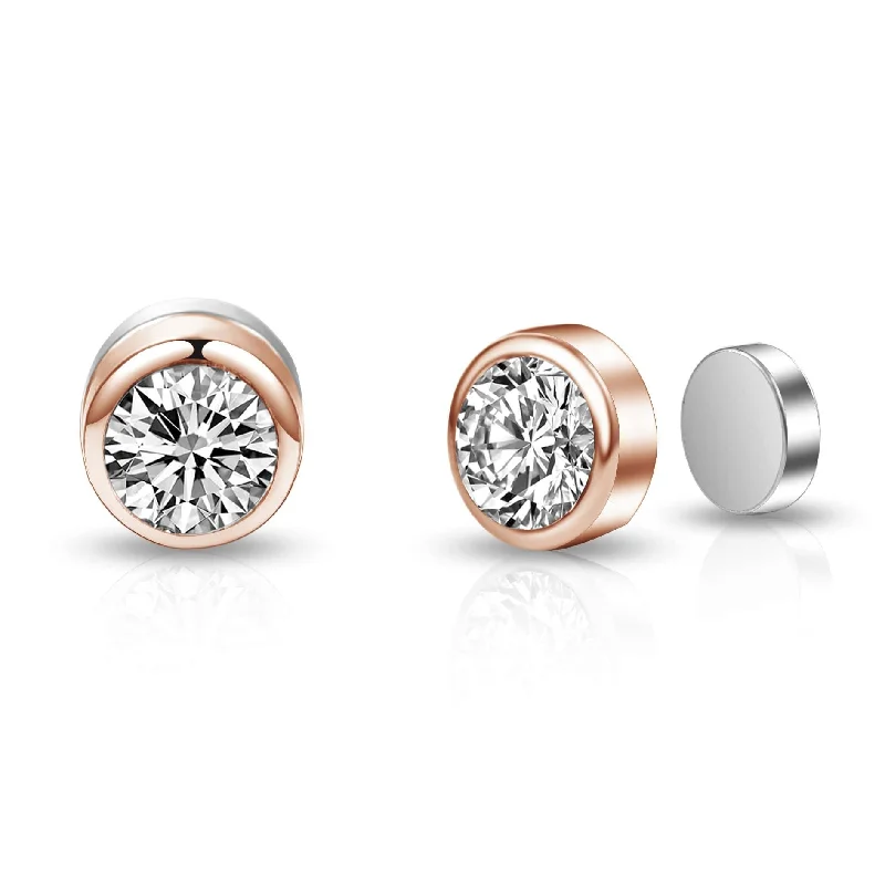 vintage earrings for women -Rose Gold Plated 6mm Magnetic Clip On Earrings Created with Zircondia® Crystals