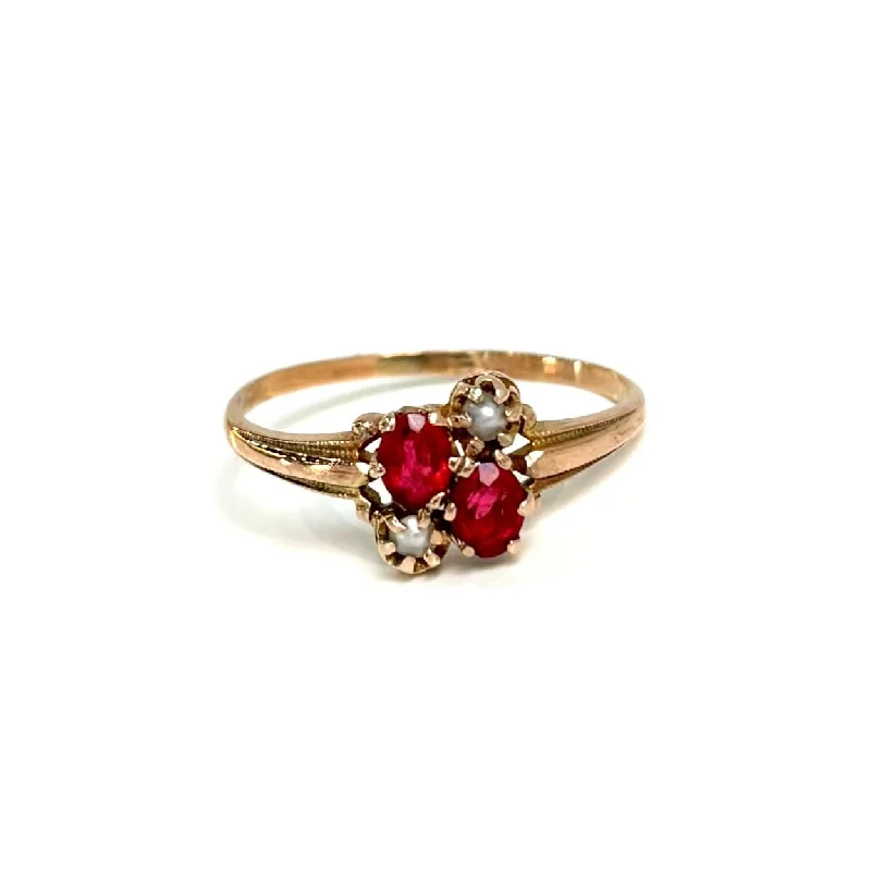 diamond solitaire rings -Antique Ruby and Seed Pearl Ring