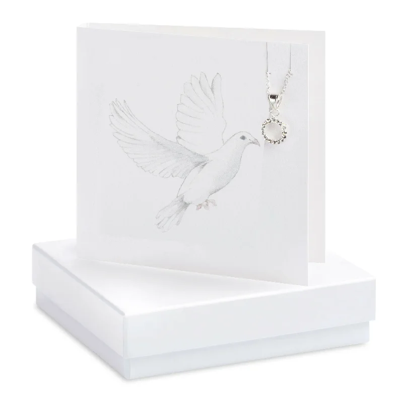 luxury necklaces for women -Sterling Silver Cubic Zirconia Pendant Necklace Gift Set with Gift Box Dove Greeting Card - Religious Gift