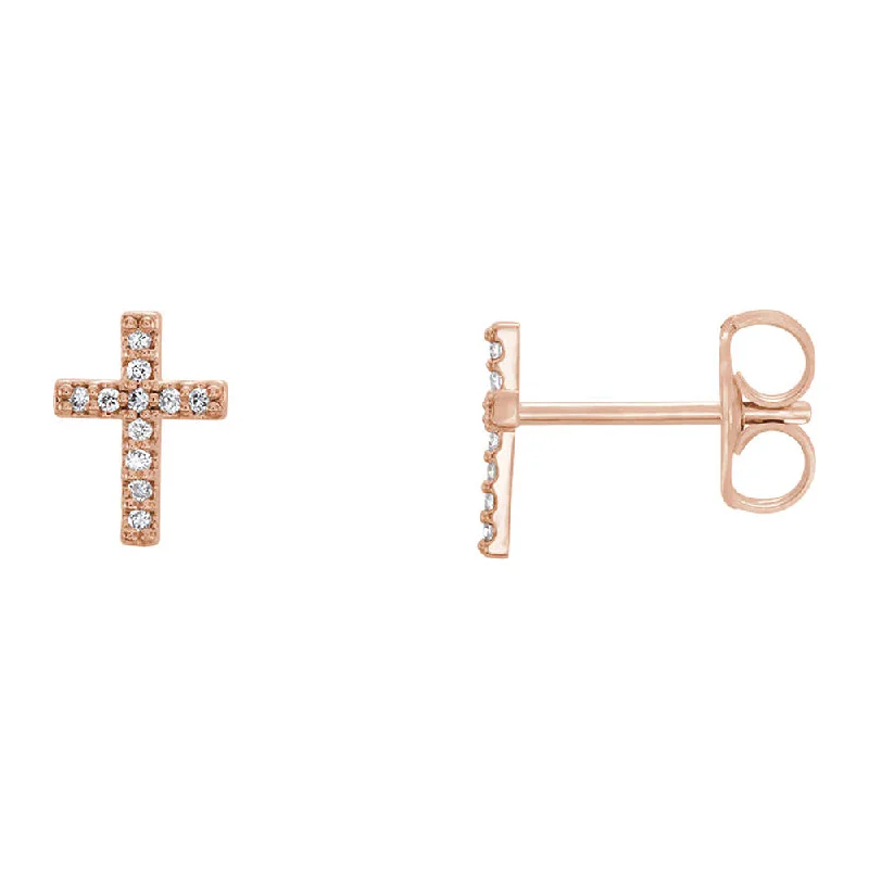 elegant gemstone earrings -7 x 9mm 14k Rose Gold 1/10 CTW (G-H, I1) Diamond Tiny Cross Earrings