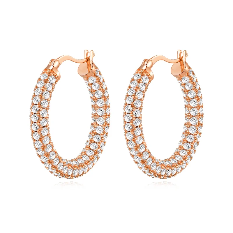 statement earrings for women -Rose Gold Plated 30mm Pave Hoop Earrings Created with Zircondia® Crystals