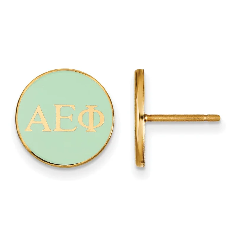 gold earrings for women -14K Plated Silver Alpha Epsilon Phi Lt Green Enamel Disc Post Earrings