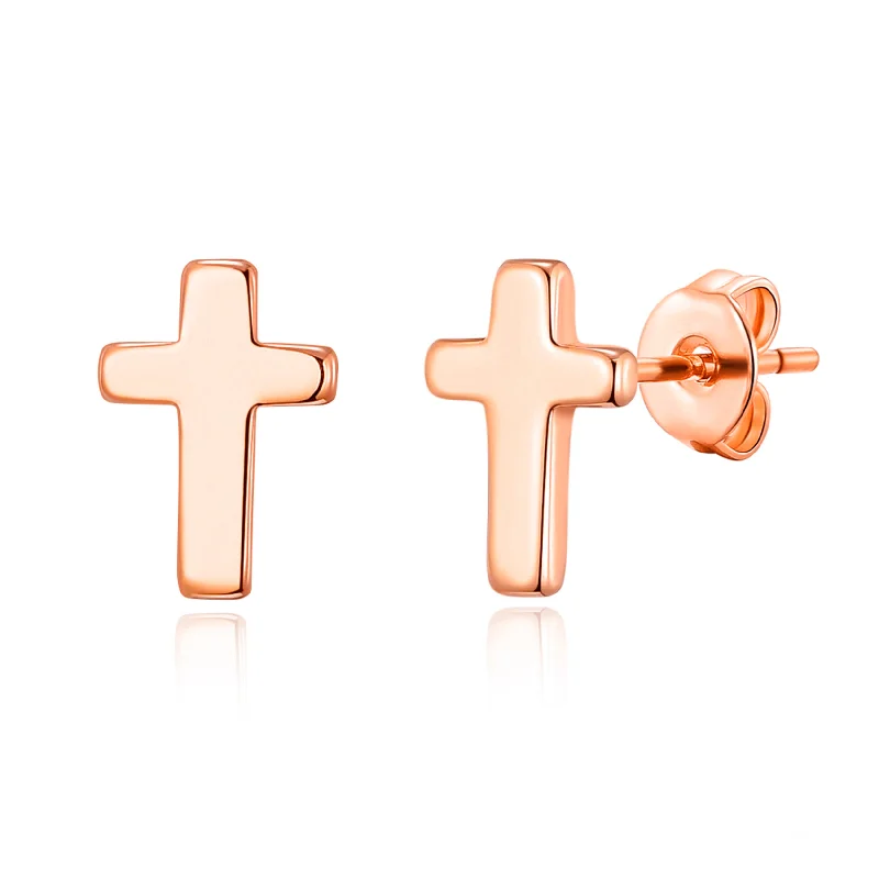 luxurious gold earrings for women -Rose Gold Plated Cross Stud Earrings