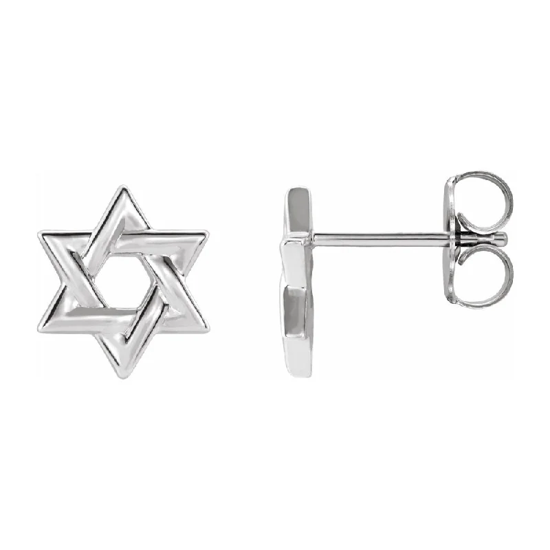 handmade hoop earrings for women -Sterling Silver Star of David Post Earrings, 9.5mm