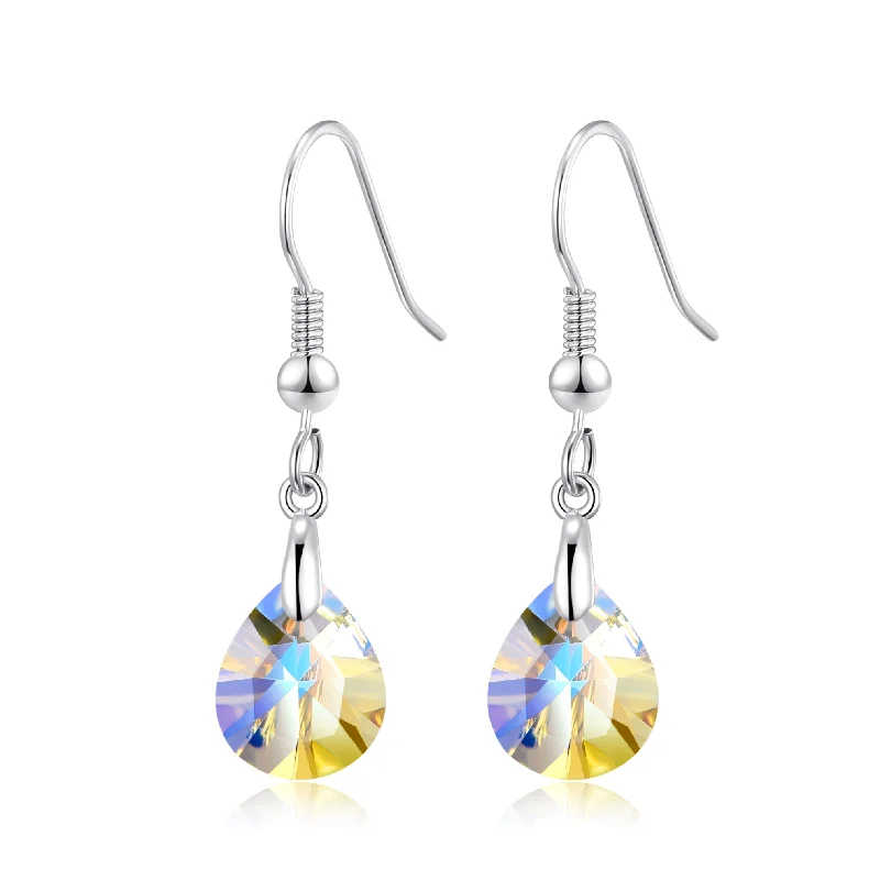 crystal earrings for women -Sterling Silver Aurora Borealis Pear Earrings Created with Zircondia® Crystals