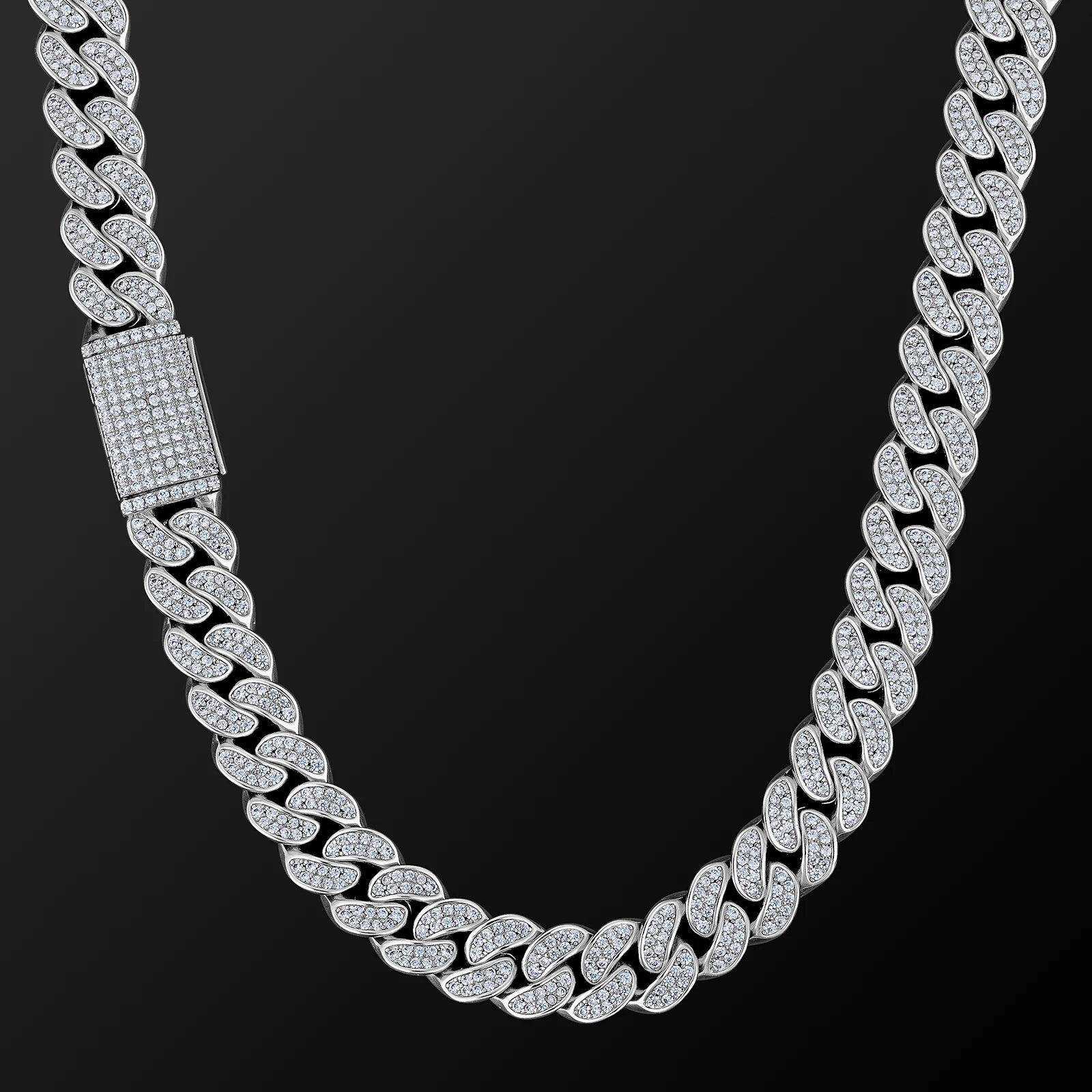 pearl necklaces for women -Iced Out Diamond Cuban Link Chain in White Gold - 12mm