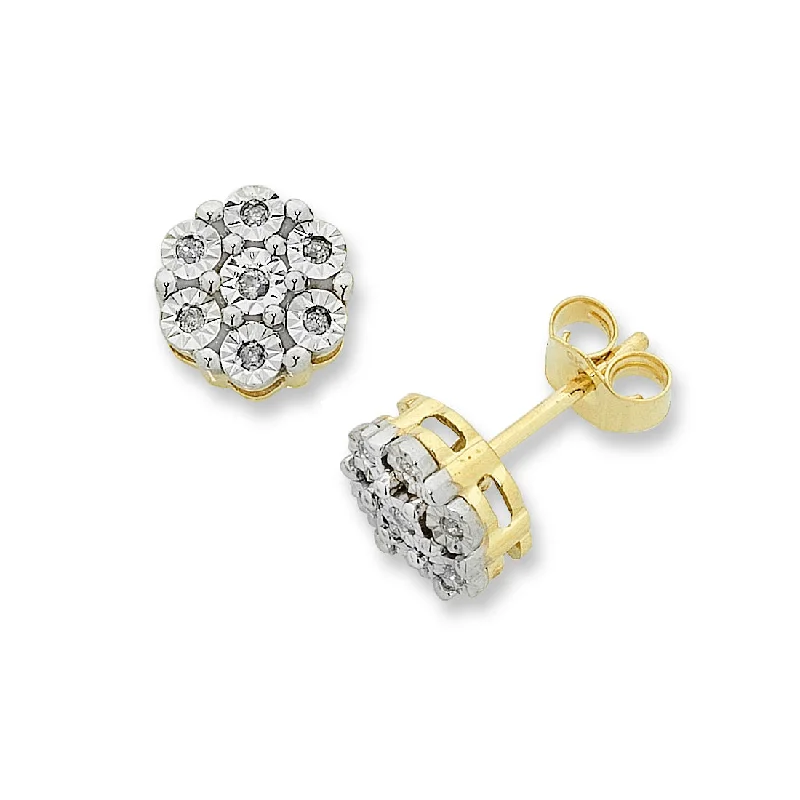 vintage earrings for women -9ct Yellow Gold Diamond Set Stud Earrings