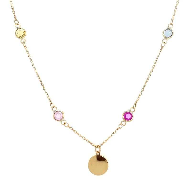 silver chain necklaces for women -9ct Yellow Gold Multi Colour Gemstone And Disc Necklace