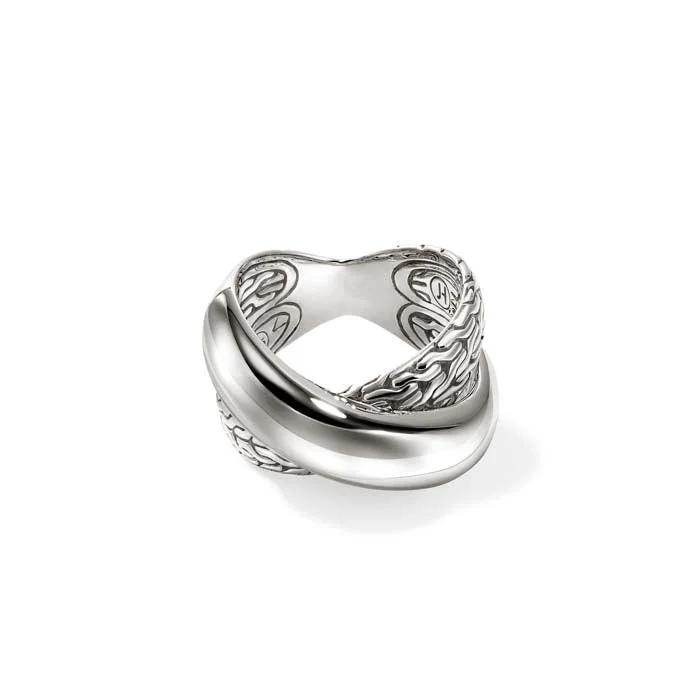 personalized rings for women -John Hardy Essential Crossover Ring in Sterling Silver, 14MM