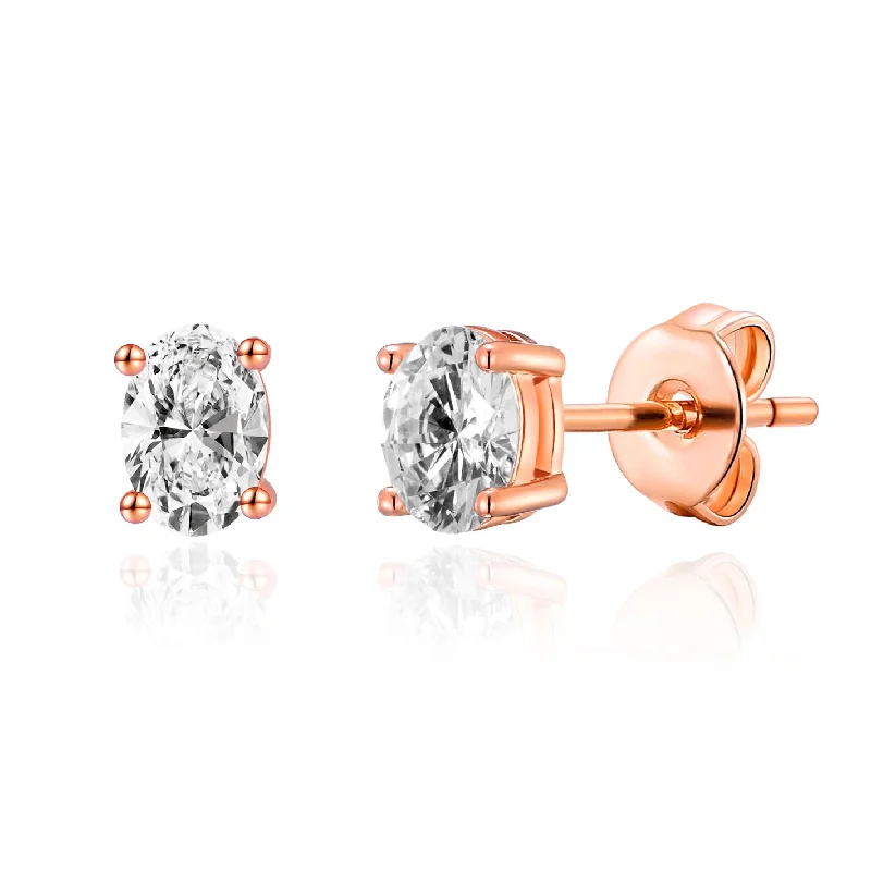 personalized earrings for women -Rose Gold Plated Oval Earrings Created with Zircondia® Crystals