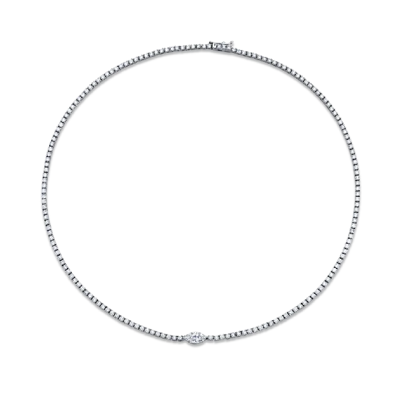 bridal choker necklaces for women -Straightline necklace with a marquise center stone