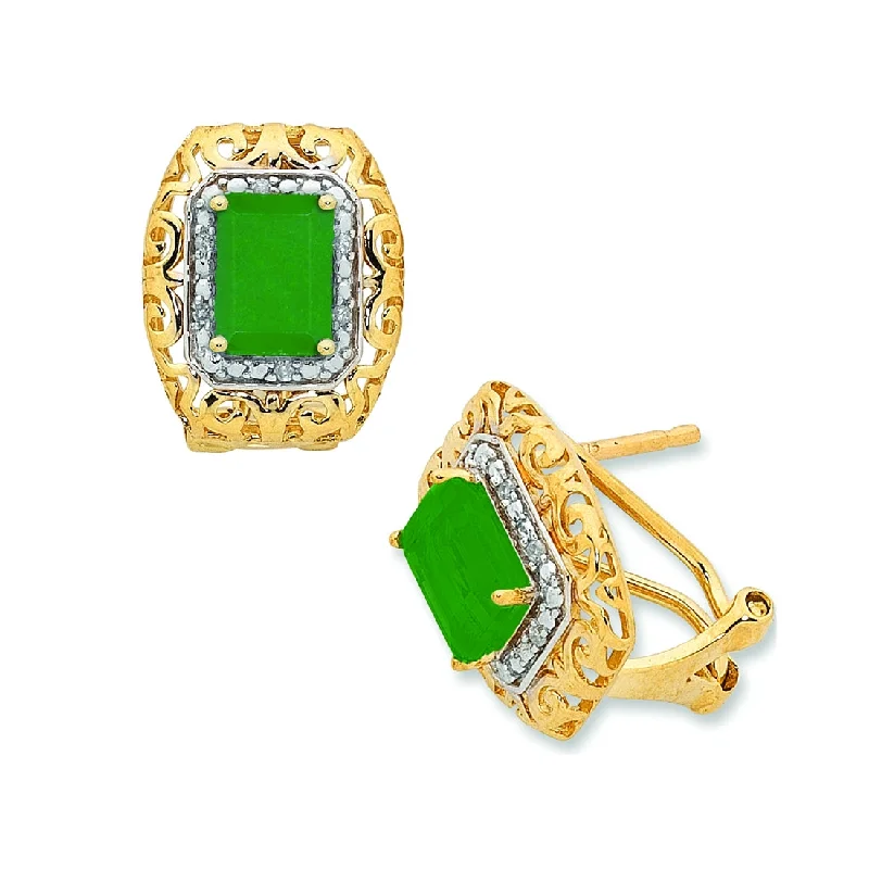 sapphire earrings for women -9ct Yellow Gold Diamond Set Jade Earrings