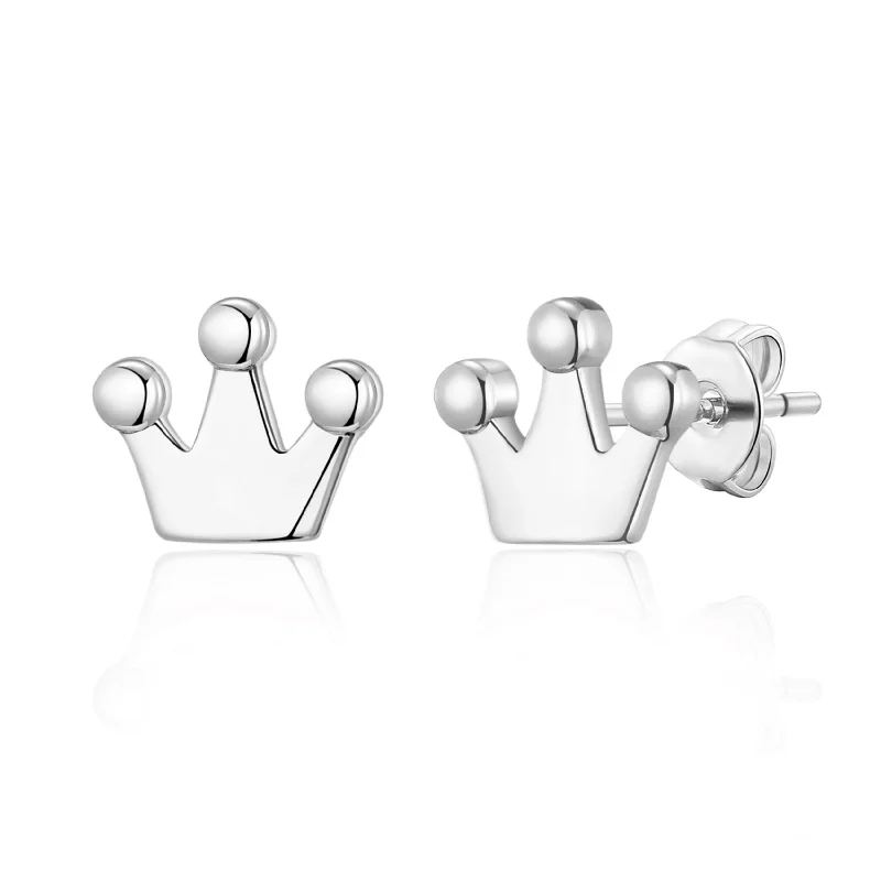 custom name earrings for women -Silver Plated Crown Stud Earrings