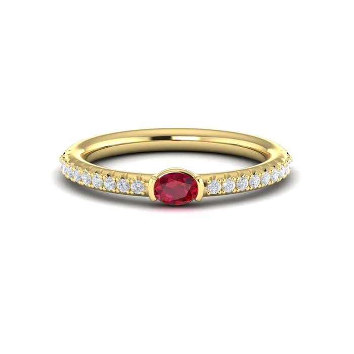 unique engagement rings -Vlora Horizontal Oval Ruby "Sofia Collection" Ring in 14K Yellow Gold