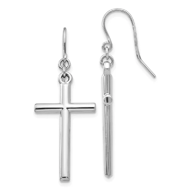 stylish gemstone earrings for women -Large Hollow Cross Dangle Earrings in 14k White Gold