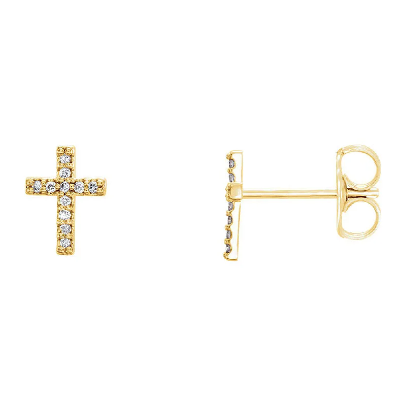 diamond earrings for women -6 x 8mm 14k Yellow Gold .06 CTW (G-H, I1) Diamond Tiny Cross Earrings