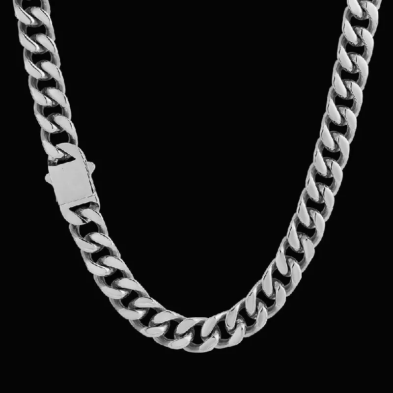 zodiac necklaces for women -14mm Curb Cuban Link Chain in Silver White Gold