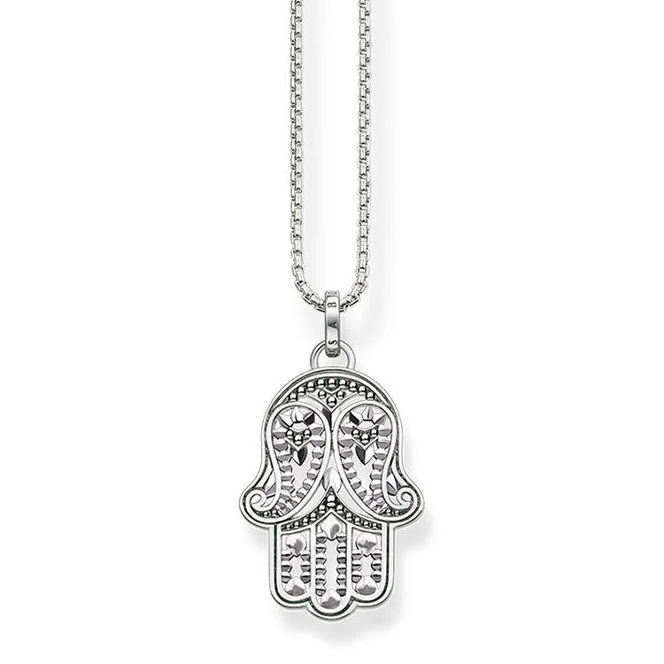 silver chain necklaces for women -Thomas Sabo Sterling Silver Paisley Design Hand Of Fatima Pendant KE1544-001-12-L45v