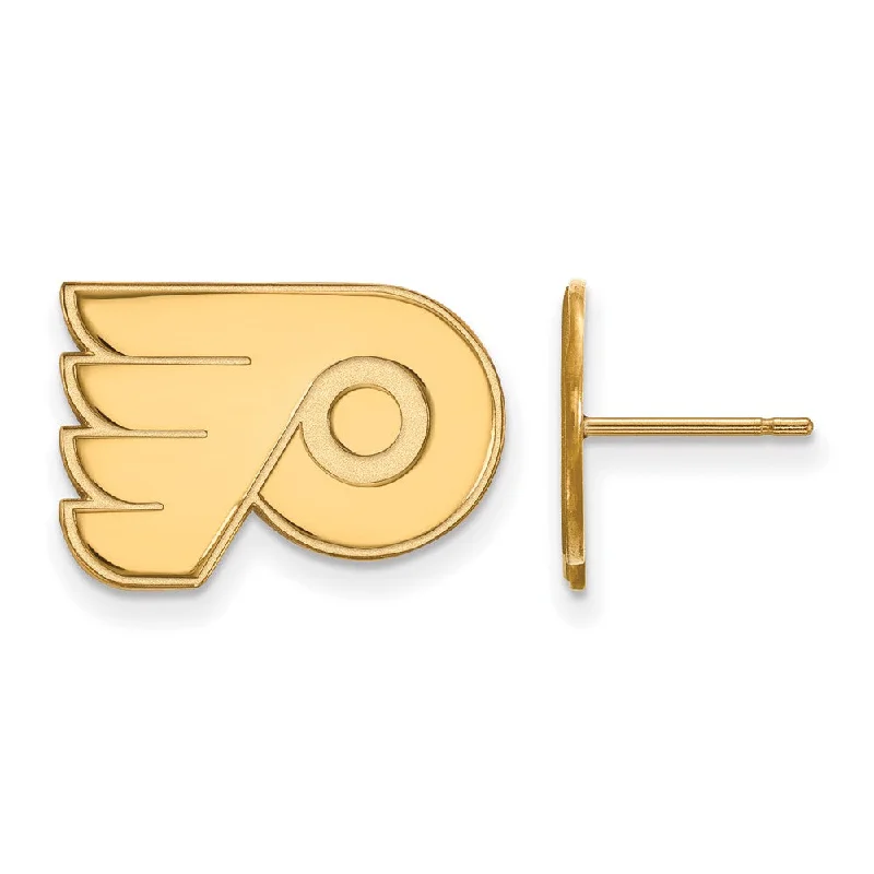 trendy silver earrings for women -SS 14k Yellow Gold Plated NHL Philadelphia Flyers Small Post Earrings