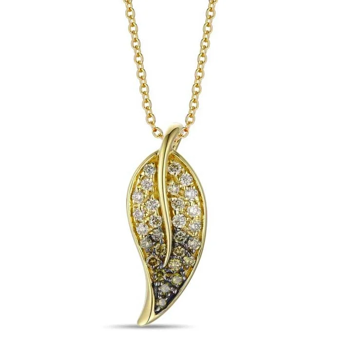 birthstone rings for women -Le Vian Leaf Pendant featuring Ombré Chocolate Diamonds in 14K Honey Gold