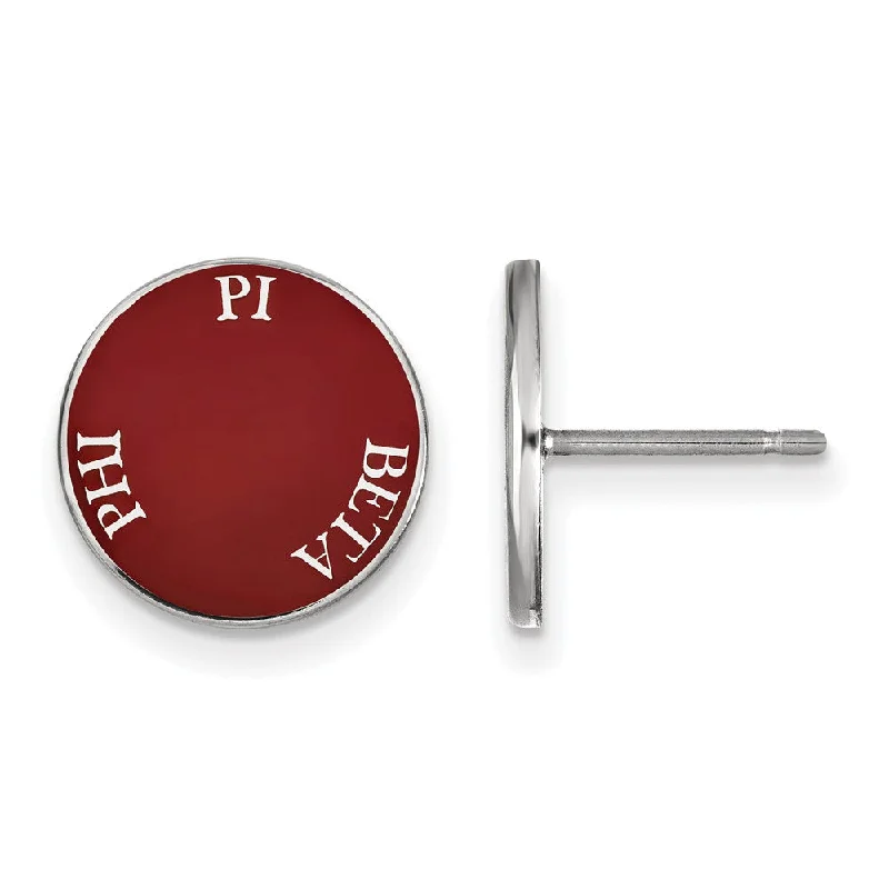 handmade earrings for women -Sterling Silver Pi Beta Phi Enamel Disc Post Earrings