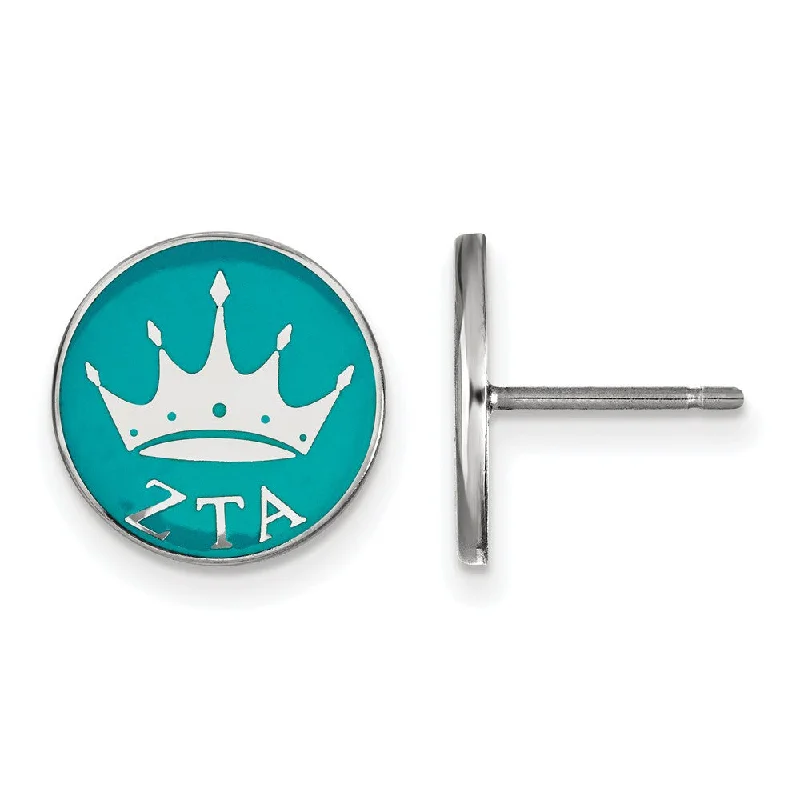 custom name earrings for women -Sterling Silver & Enamel Zeta Tau Alpha Crown Post Earrings