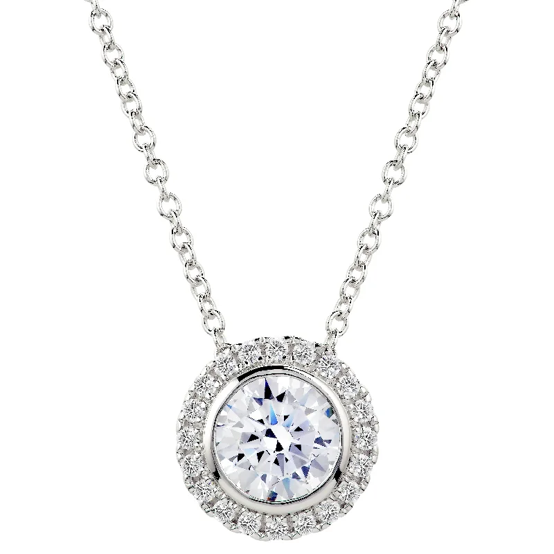 stunning necklaces for women -Sterling Silver 2 Carat Round Pendant Necklace with Halo