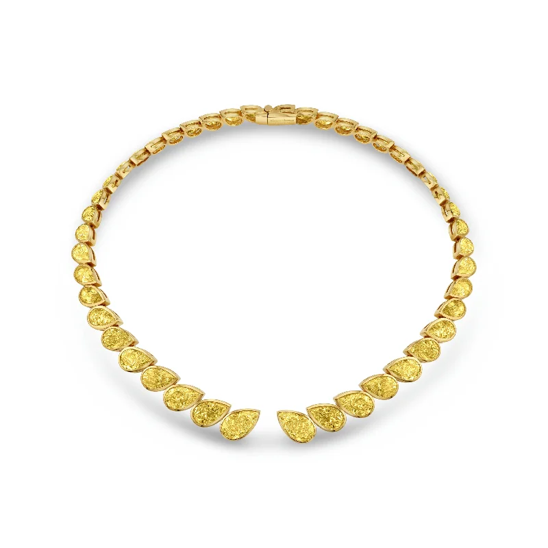 gemstone necklaces with gold chain -Pear Shape Diamonds in 18k Yellow Gold Bezel Choker