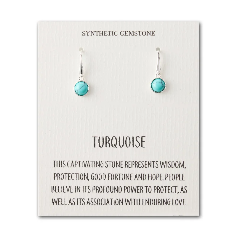 dangling pearl earrings for women -Synthetic Turquoise Drop Earrings with Quote Card