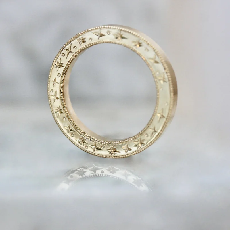 diamond wedding bands -One Golden Ring Celestial Star Engraved Band