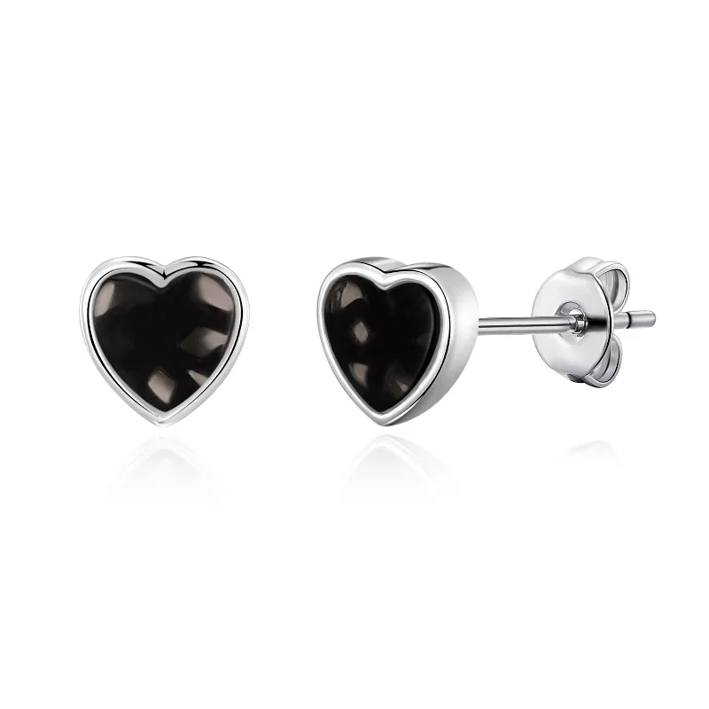 pearl earrings for women -Black Onyx Heart Stud Earrings