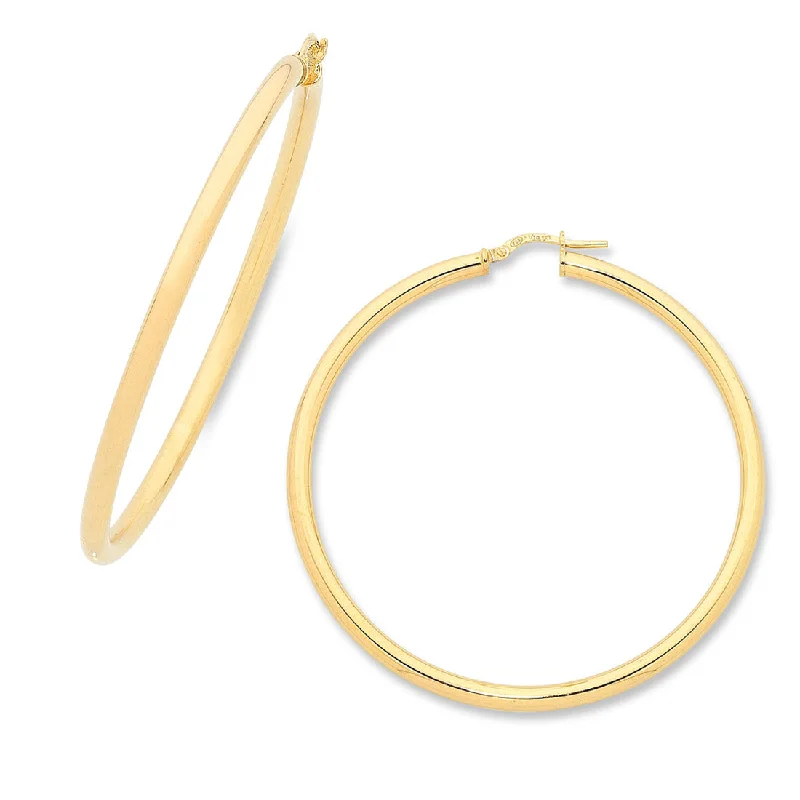 classic gold earrings for women -9ct Yellow Gold Silver Infused Hoop Earrings