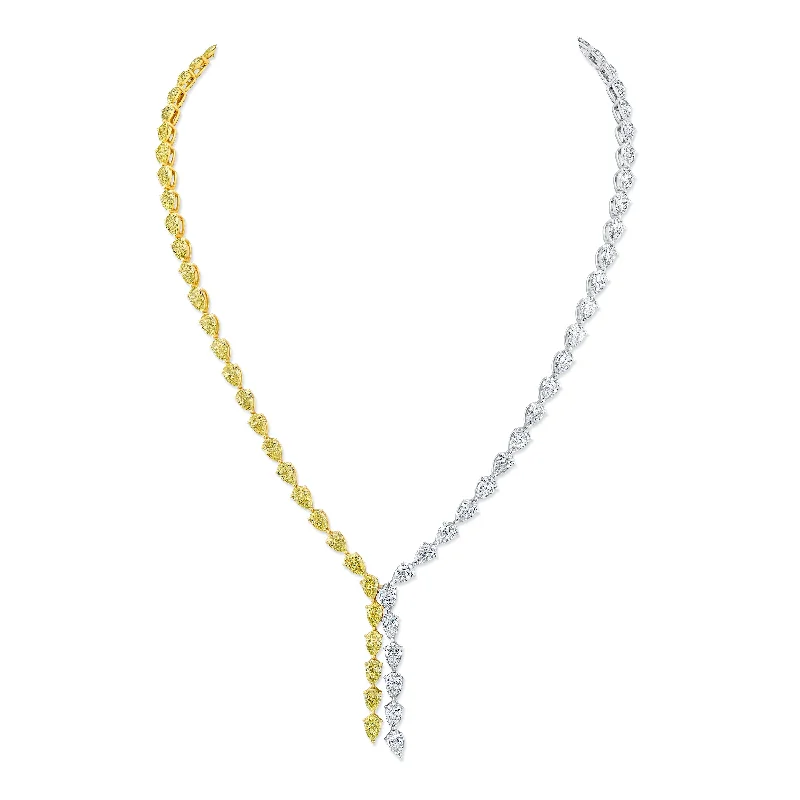 personalized pendant necklaces for women -White and Yellow Diamonds Lariat Necklace