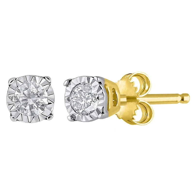 luxury diamond earrings for women -9ct Yellow Gold Diamond Set Miracle Stud Earrings