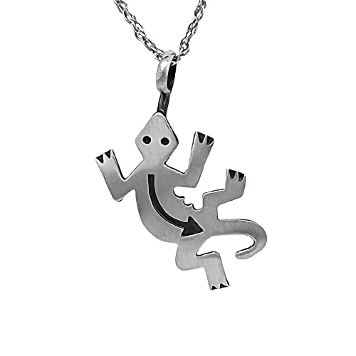 fashionable necklaces for women -Genuine Sterling Silver Lizard Necklace, Pendant and Chain Set, 925 Sterling Silver, Native American USA Handmade, Nickel Free