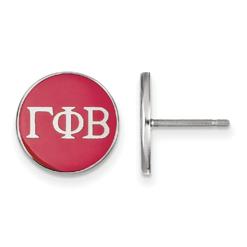 pearl earrings for women -Sterling Silver Gamma Phi Beta Red Enamel Disc Post Earrings