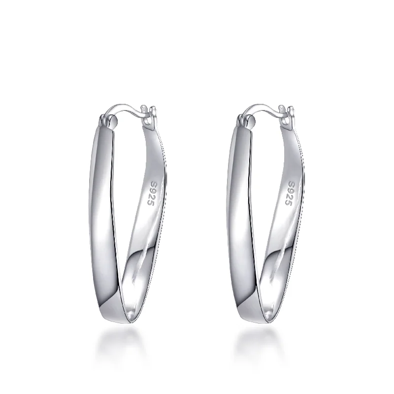 modern hoop earrings for women -Sterling Silver 30mm Oval Hoop Earrings