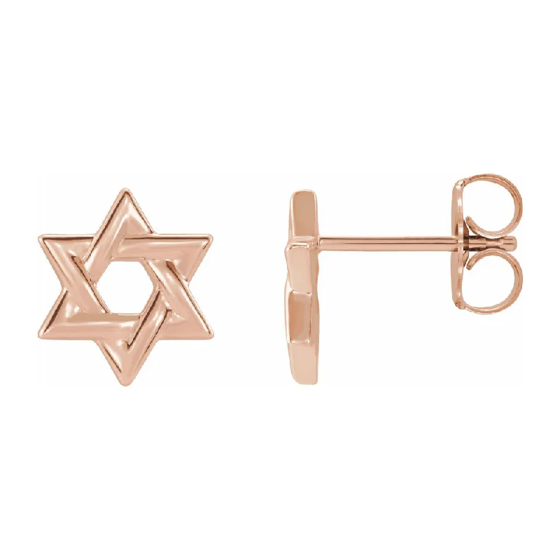 silver stud earrings for women -14K Yellow, White or Rose Gold Star of David Post Earrings, 9.5mm