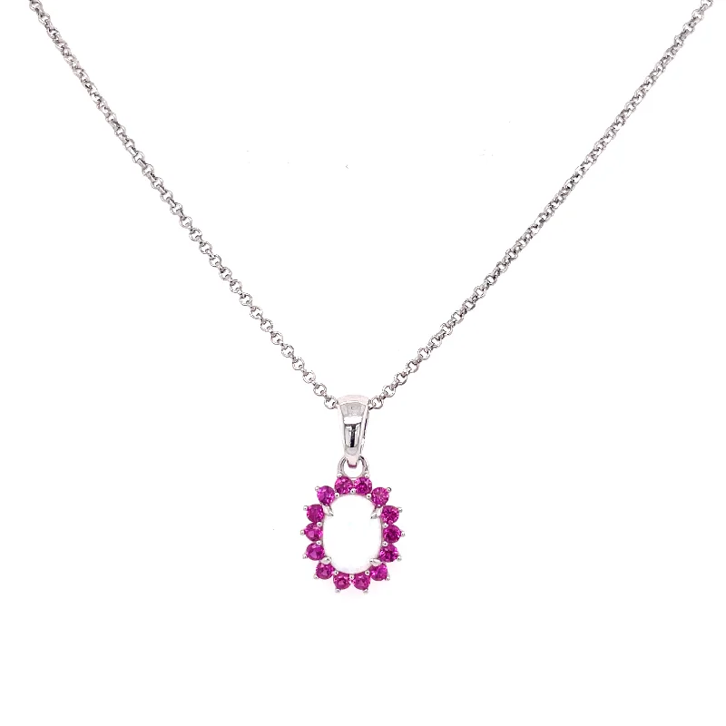 zodiac necklaces for women -Sterling Silver Oval Opal & Ruby CZ Halo Necklace