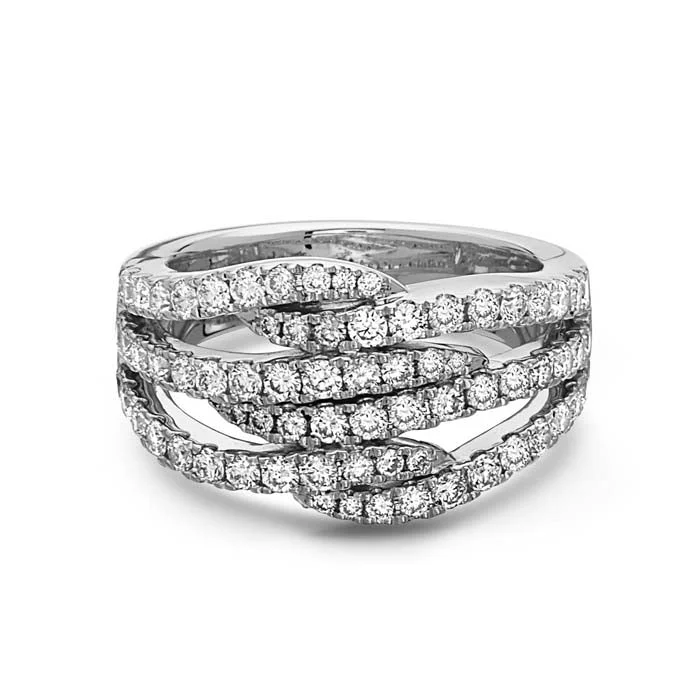 engraved rings for women -Charles Krypell Diamond Flowering Air Ring in 18K White Gold