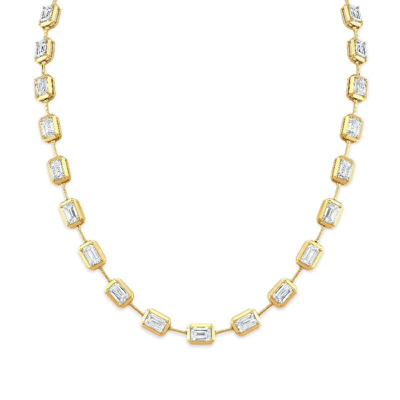 heart necklaces for women -Bezel-set Emerald Cut Diamonds Necklace