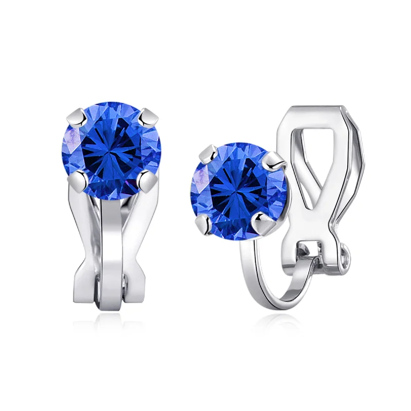 trendy statement earrings for women -September (Sapphire) Birthstone Clip On Earrings Created with Zircondia® Crystals