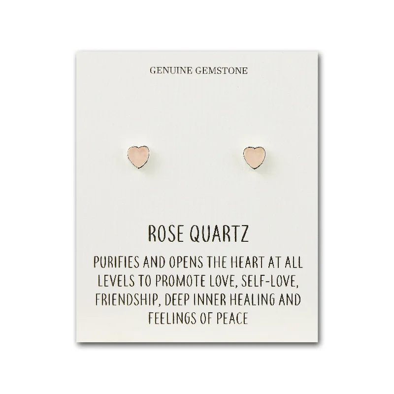 diamond earrings for women -Rose Quartz Heart Stud Earrings with Quote Card