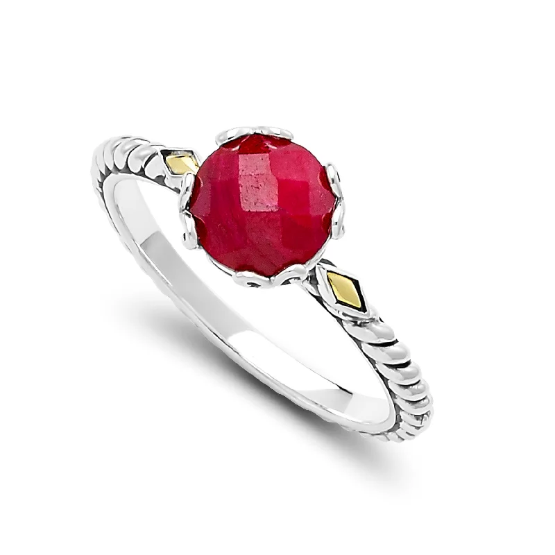 engagement rings for women -Sterling Silver And 18K Yellow Gold Two-Tone Ruby Ring